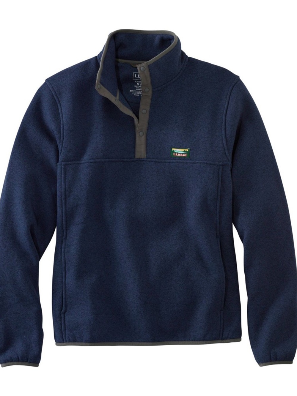 L.L. Bean Navy Fleece Snap Pullover with Contrast Trim
